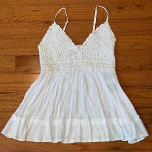 Blush White Textured Knit Tank with Tag Detail